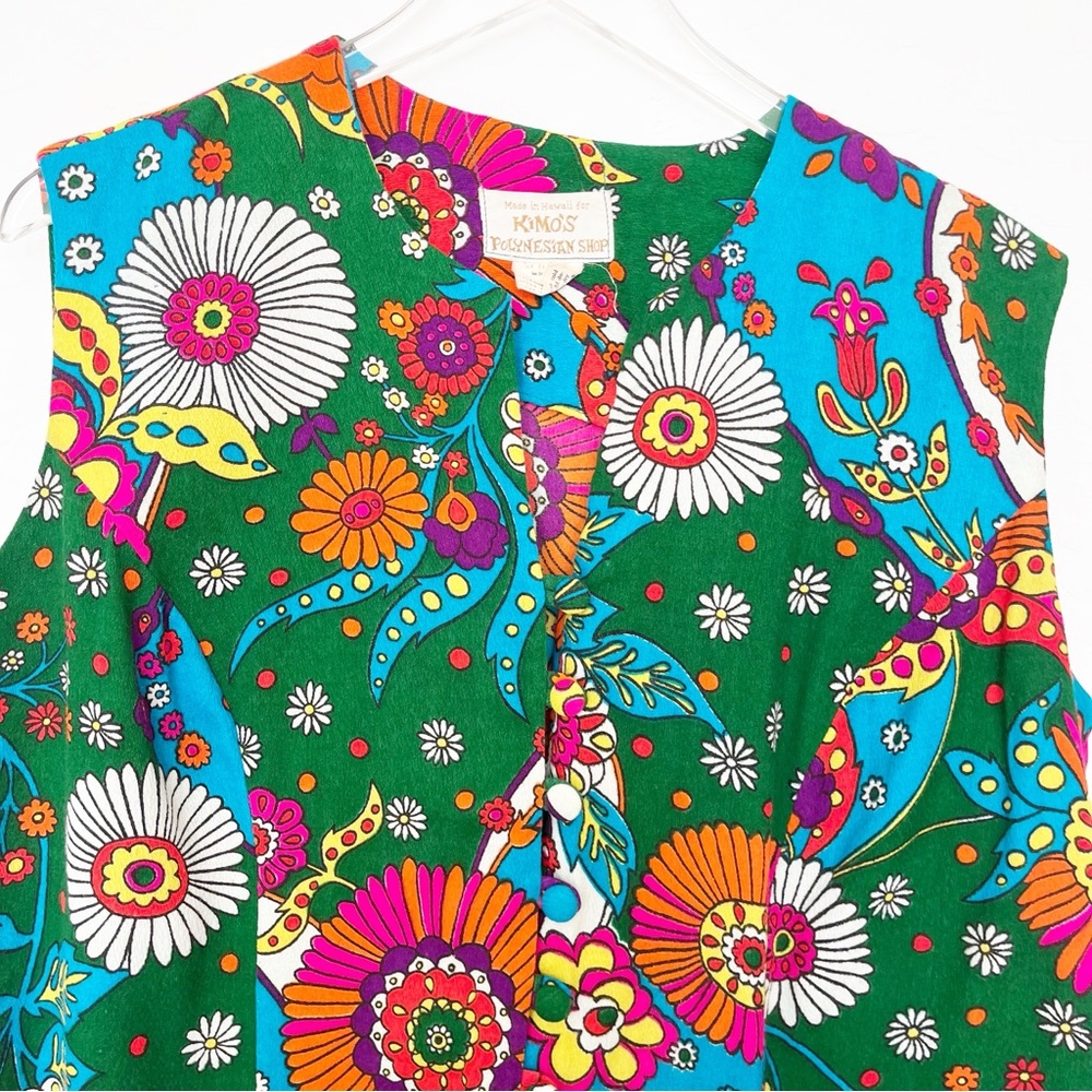 Vintage 1960s Sleeveless Hawaiian Vest Flower Power Size 18 - Picture 3 of 8